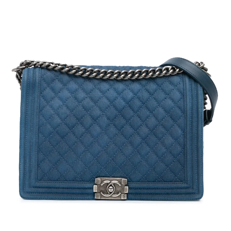 Chanel bags for those who value investment piecesBlue Chanel Large Quilted Denim Boy Flap Crossbody Bag