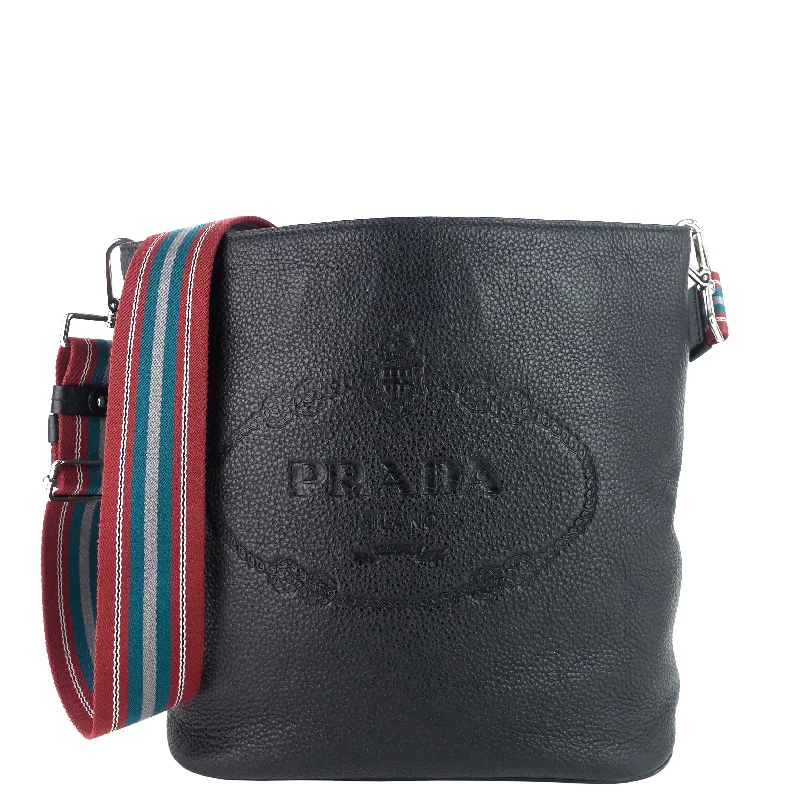 Prada bags with a detachable mobile phone holder for on - the - go conveniencePhenix Vitello Leather Striped Strap Bucket Bag