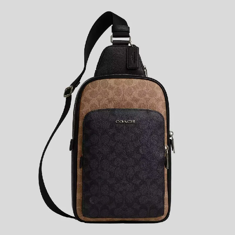 Ladies Coach Tabby bags with a textured leather surface for a more tactile lookCOACH Ethan Pack In Blocked Signature Canvas Tan/Charcoal/Black CW176