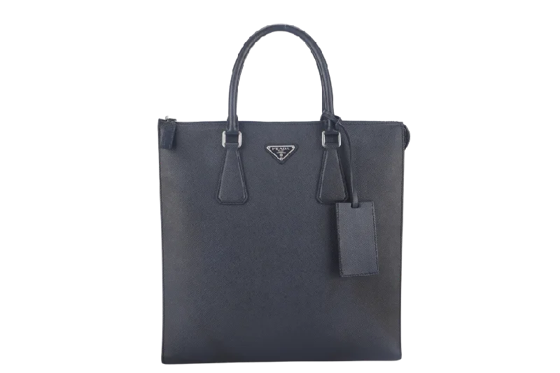 Prada bags with a zip - top closure and multiple interior pockets for organizationPRADA MEDIUM TOTE BAG (2VG079) BLACK SAFFIANO LEATHER SILVER HARDWARE NO DUST COVER