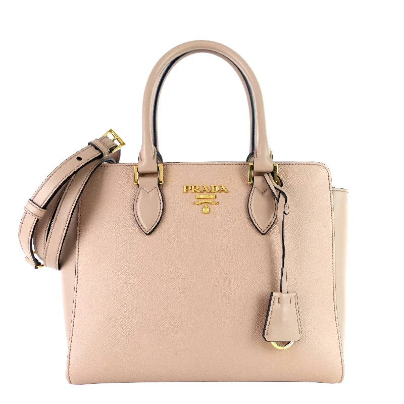 Ladies Prada shoulder bags with a single - handle design for simplicityTop Handle Saffiano and Soft Calfskin Leather Tote Bag