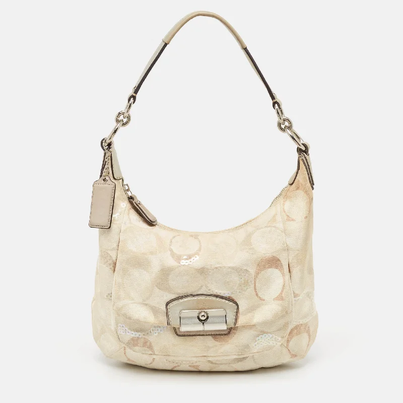 Coach bags with a front - flap pocket and a turnlock for a classic aestheticMulticolor Signature Canvas and Sequins Kristine Hobo