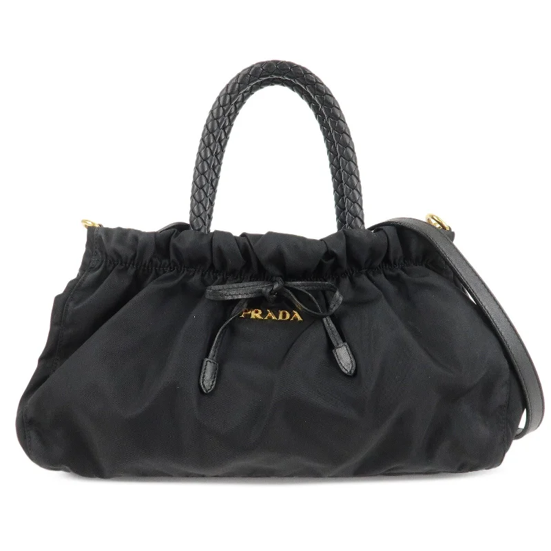 Ladies Prada shoulder bags with a tassel - adorned zipper for added charmPRADA Nylon Leather Ribbon 2Way Shoulder Bag Black BN1631