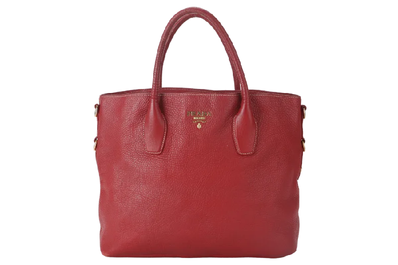 Prada Cleo bags with a detachable coin purse for added functionalityPRADA BN2317 TOTE LARGE ROSSO VITELLO DAINO LEATHER GOLD HARDWARE WITH CARD