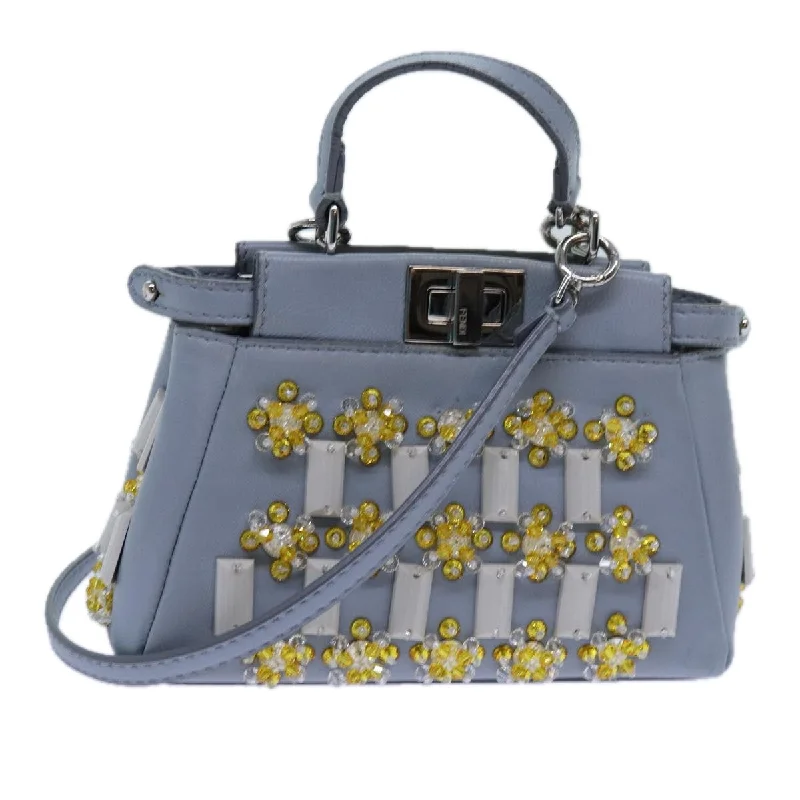 Fendi crossbody bags with a detachable coin purse for added functionality and convenienceFENDI Beads Micro Peek A Boo Pouch Leather 2way Blue  ar11753A