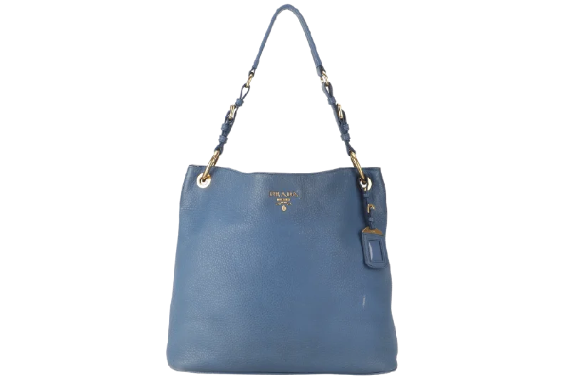 Prada Cahier bags with a detachable shoulder strap for versatile carryingPRADA HOBO SHOULDER BAG MEDIUM BLUE CALF LEATHER GOLD HARDWARE WITH DUST COVER