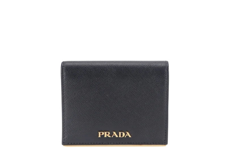 Prada crossbody bags with a printed floral pattern for a feminine touchPRADA BLACK SAFFIANO CARD CASE WITH COIN POUCH GOLD HARDWARE NO CARD WITH BOX