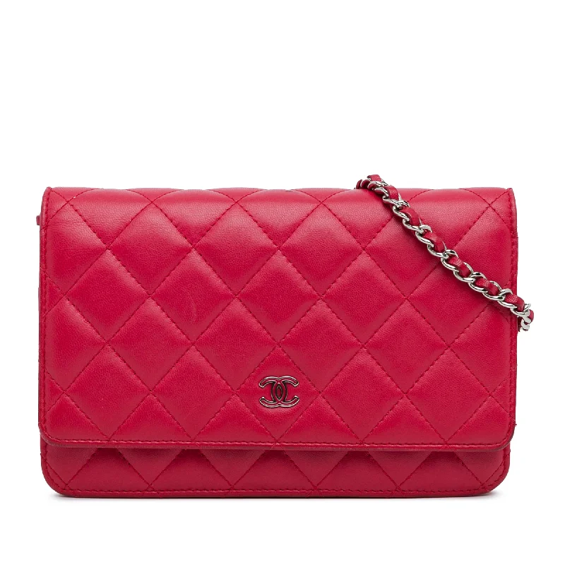 Chanel bags with chain and leather strap combinationsPink Chanel Classic Lambskin Wallet on Chain Crossbody Bag