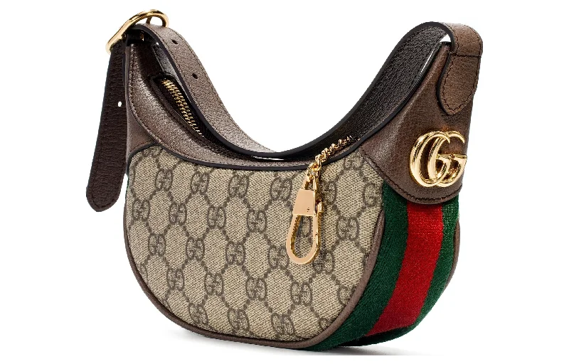 Women Gucci bags with a snap - button closure and a decorative charm(WMNS) GUCCI Ophidia Retro Logo Stripe Webbing Canvas Armpit Ebony / Brown Shoulder Bag 658551-96IWG-8745