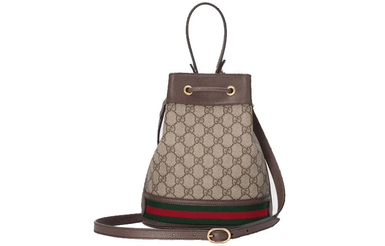 Women Gucci bags with a detachable mirror inside(WMNS) GUCCI Ophidia Logo Stripe Webbing Canvas Drawstring handbag Small / Brown Classic 550621-96I3B-8745