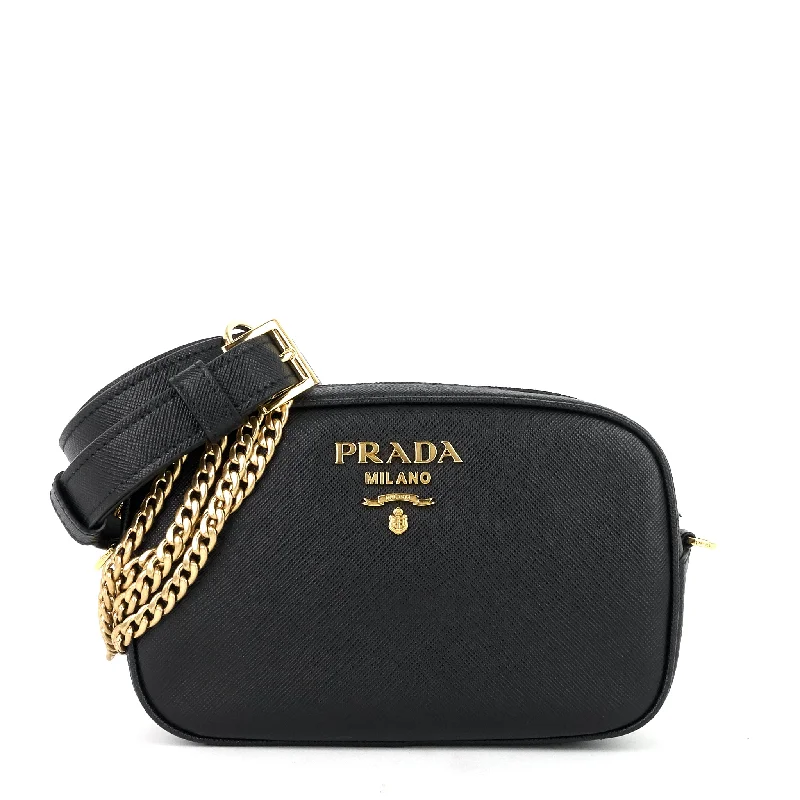 Prada bags with a front - zip pocket for small items like cards and keysSaffiano Leather Belt Bag with Detachable Chain Strap