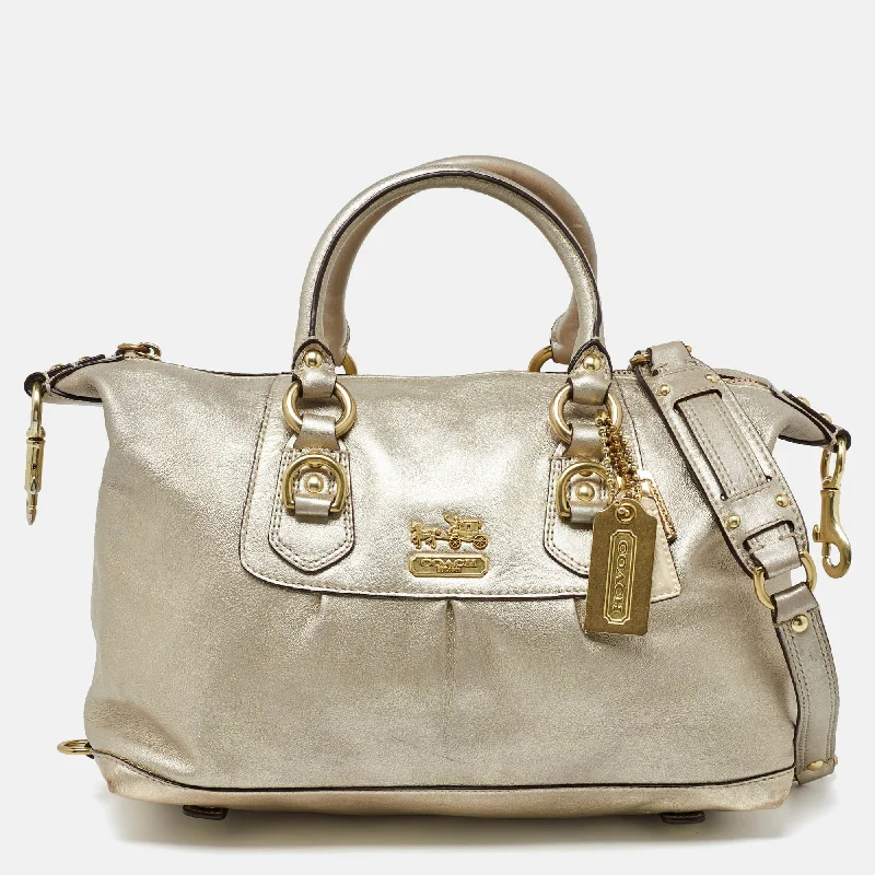 Coach Tabby bags with a classic turnlock closure for a timeless styleGold Metallic Leather Madison Sabrina Satchel