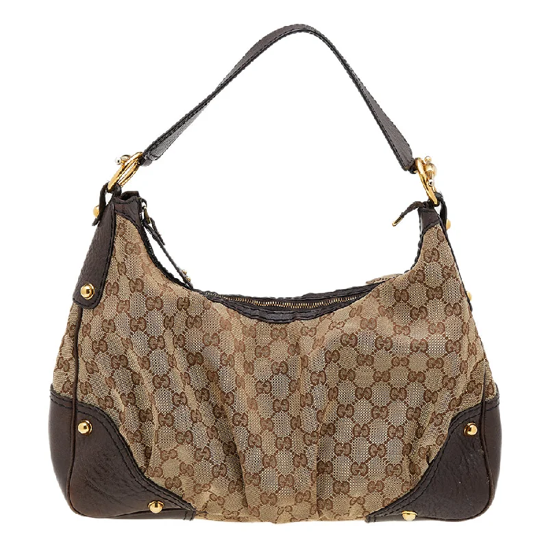 Women Gucci crossbody bags with a keychain holderGucci Beige/Brown GG Canvas And Leather Medium Jockey Hobo