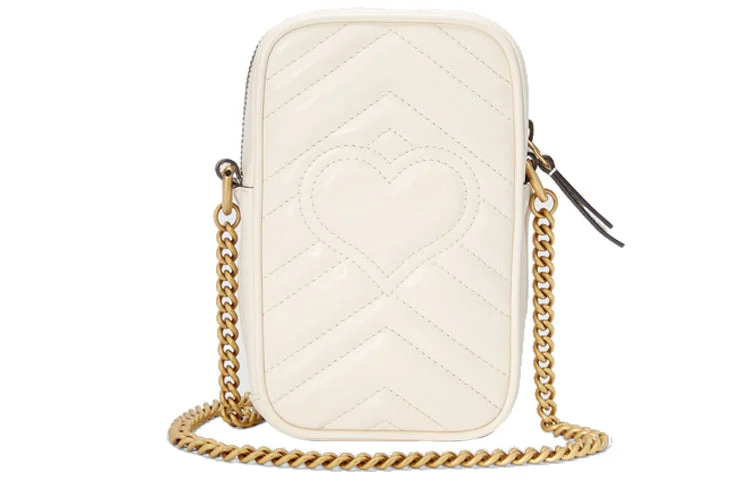 Gucci tote bags for women with a double - handle design(WMNS) GUCCI GG Marmont Gold Logo Leather Chain Shoulder Messenger Bag Mini White Classic 598597-DTDCT-9022