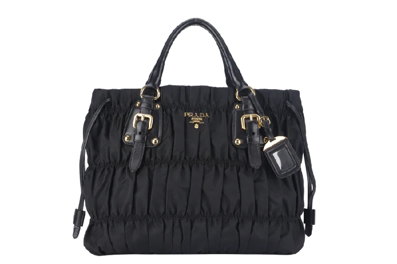 Prada bags with a front - flap pocket for quick access to essentialsPRADA TESSUTO GAUFRE (BN1788) NYLON NERO WITH STRAP AND DUST COVER