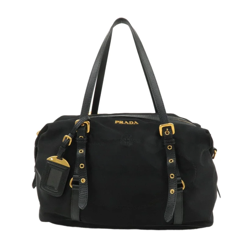 Prada crossbody bags with adjustable nylon straps for comfort and durabilityPRADA Logo Nylon Leather Tote Bag Shoulder Bag Black BL0600