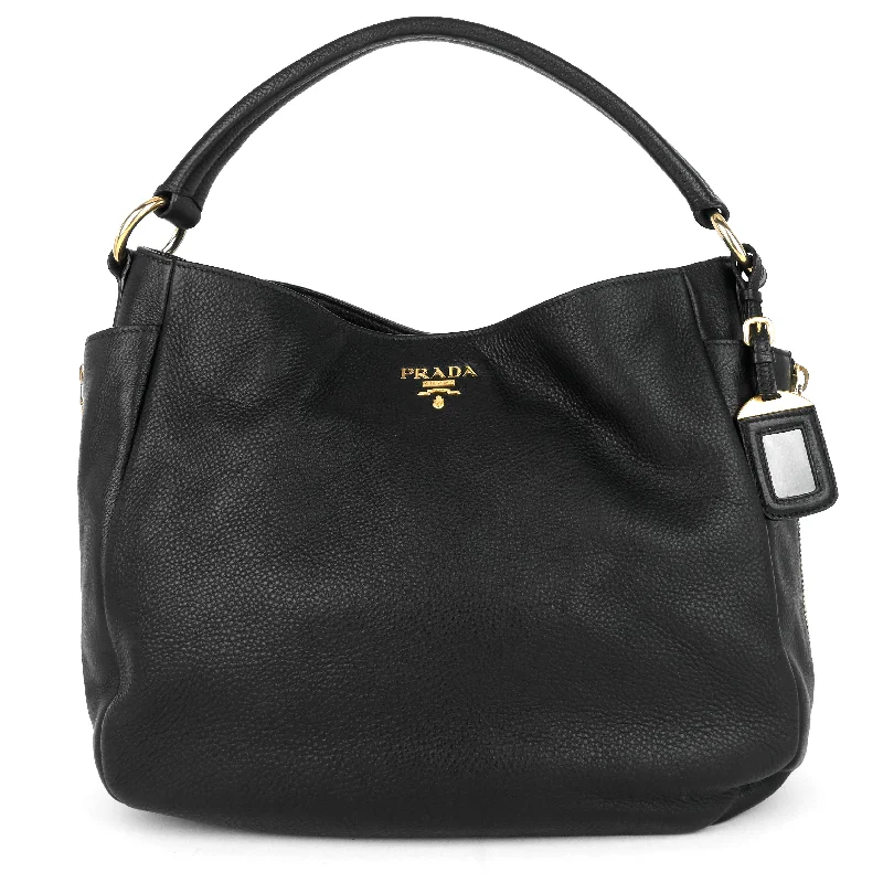 Medium - sized Prada tote bags in classic black for everyday versatilityVitello Daino Leather Zip Side Pocket Bag