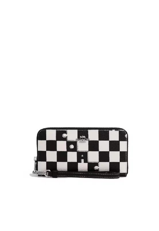 Small - sized Coach crossbody bags in smooth pebble leather for a compact carryCoach Long Zip Around Wallet With Checkerboard Print In Black Chalk CR622