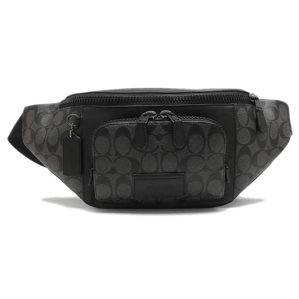 Coach Rogue bags with a detachable shoulder strap for versatile carryingCoach Signature Gray Black Men's Waist Bag C3765 QBMI5