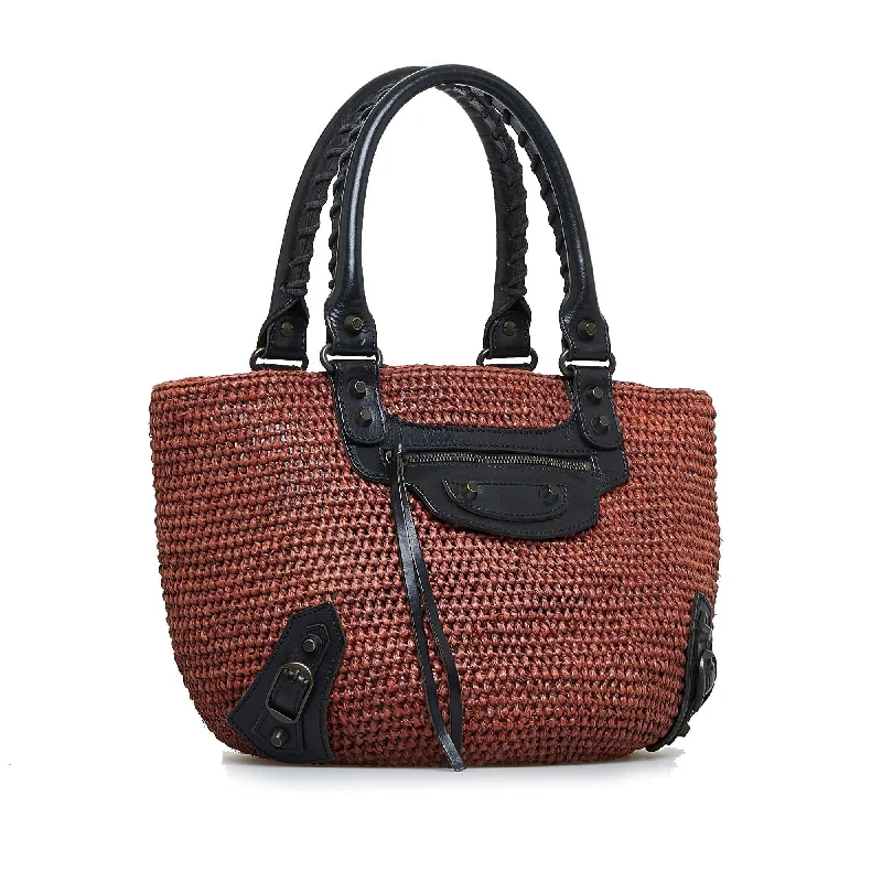 Balenciaga Hourglass small size with laser - cut detailsBalenciaga Hourglass small size with laser - cut detailsBalenciaga Motocross Classic Raffia Panier Tote (SHG-u1DpE5)