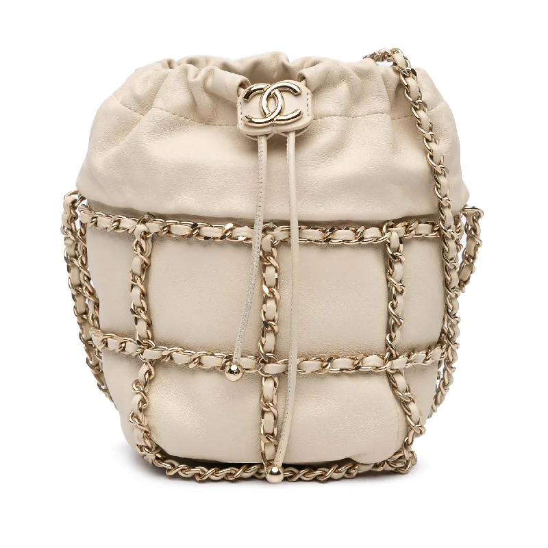 Chanel Colorful Handbag for Spring OutfitsWhite Chanel Lambskin CC Chain Frame Drawstring Bucket Bag