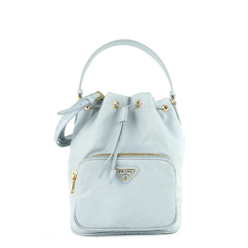 Prada handbags with a beaded trim for a touch of glamour and eleganceDuet Tessuto Re-Nylon Bucket Bag