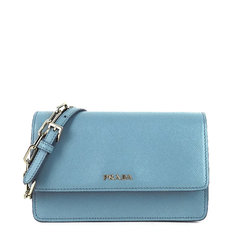 Prada handbags with a perforated leather detail for a unique and breathable designChain Crossbody Saffiano Leather Wallet