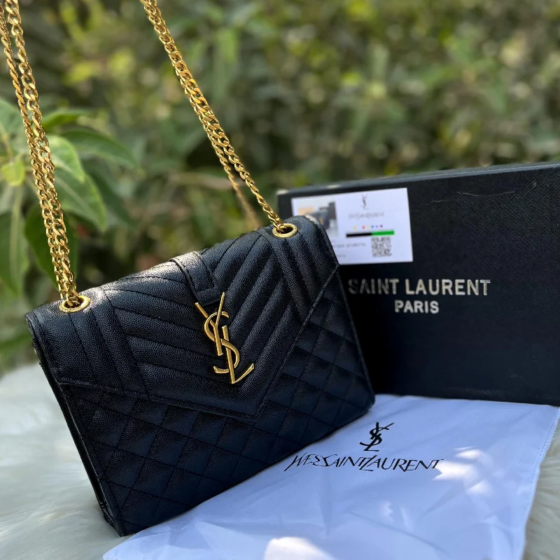 Yves Saint Laurent designer bags with gold hardwareYSL Crossbody Bag with Long Chain - Luxury Accessory (Black)