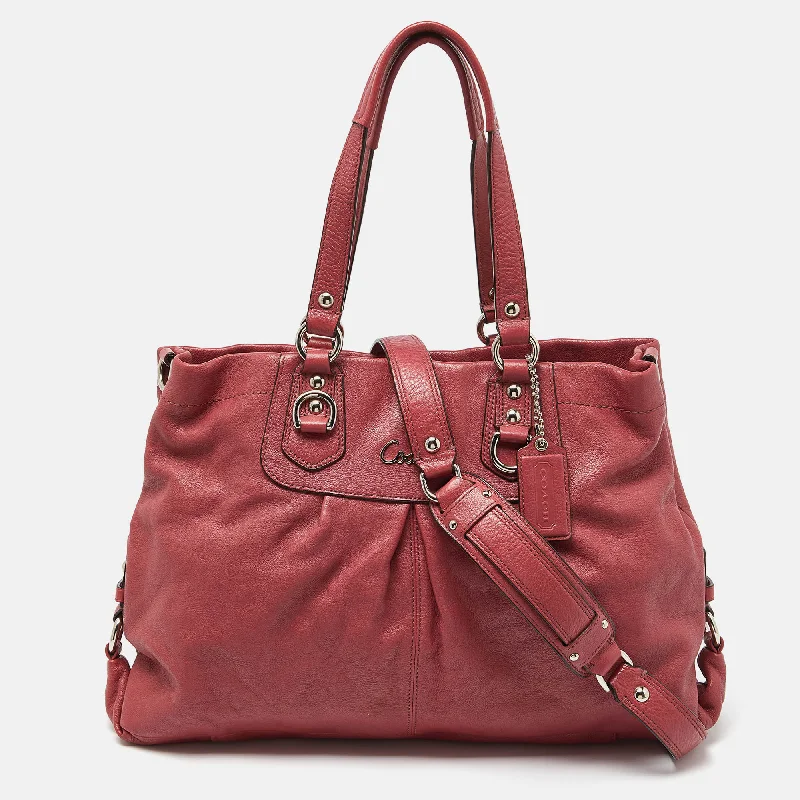 Coach Rogue bags with a detachable shoulder strap for versatile carryingPink Leather Ashley Tote