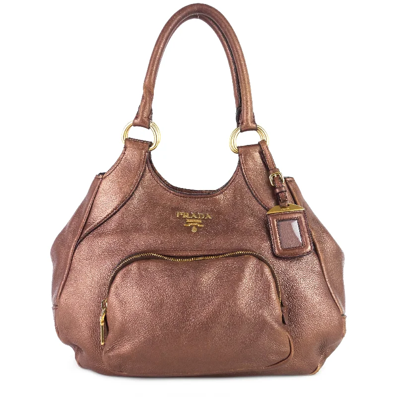 Ladies Prada shoulder bags with a wide - width strap for enhanced comfortFront Pocket Leather Tote Bag