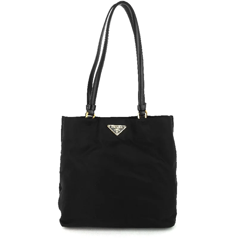 Prada Cahier bags featuring the signature triangular logo plaqueLeather-Trimmed Nylon Tote Bag