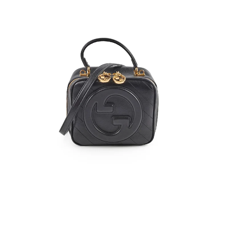 Women Gucci bags with a snap - button closure and a decorative charmGucci Blondie Black Small Top Handle Bag