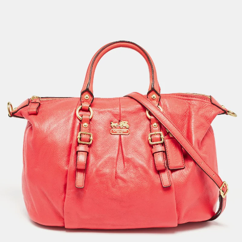 Coach crossbody bags in a vibrant, eye - catching color for a bold statementCoral Red Madison Leather Juliette Satchel