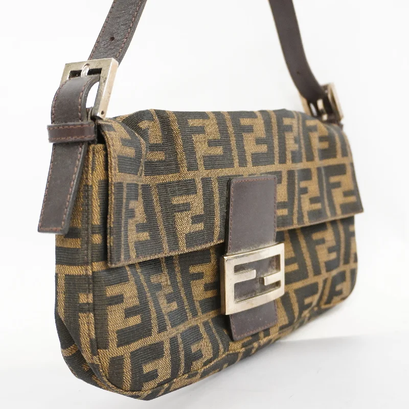 Ladies Fendi Peekaboo bags with a hand - carved leather detail for a unique and artisanal touchFENDI  Zucca Mamma Bucket Women's Nylon Canvas Handbag Brown