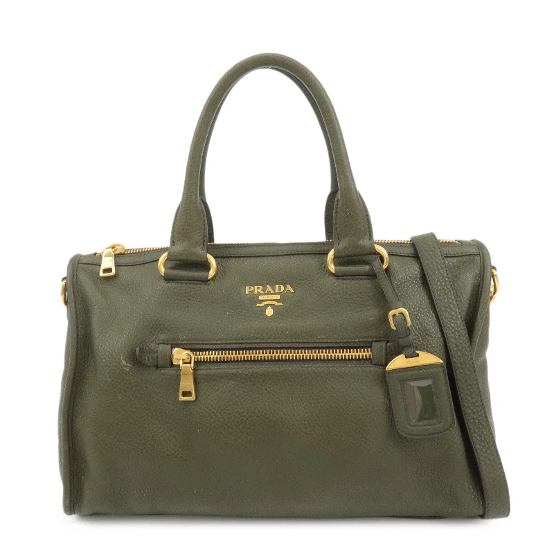 Ladies Prada handbags with a detachable wallet inside for added conveniencePRADA Leather 2Way Bag Hand Bag Shoulder Bag Khaki BL0805