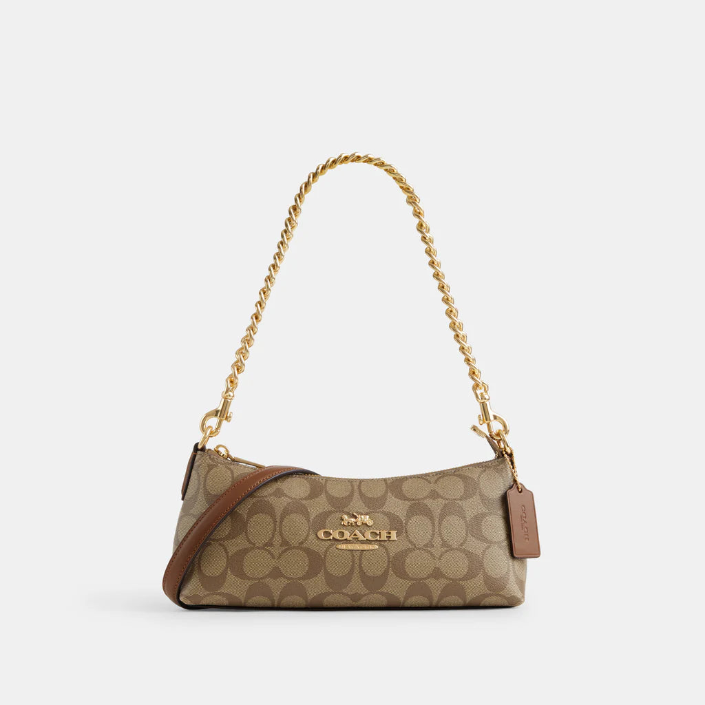 Coach handbags with a metal - framed clasp for durability and styleCoach Charlotte Shoulder Bag In Signature Canvas