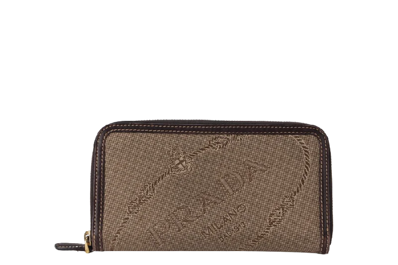 Ladies Prada shoulder bags with a magnetic - closure flap for easy opening and closingPRADA JACQUARD LOGO LONG ZIPPY WALLET NO DUST COVER AND NO BOX