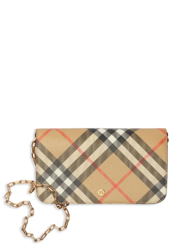 Ergonomic Burberry Laptop Bags for ComfortWomen's Check Wallet On Chain in Sand | 8095123160296