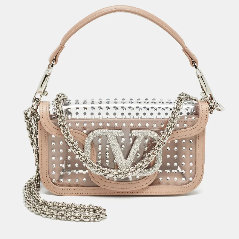 Valentino bags for classic luxury appealBeige PVC and Leather Small Crystals Loco Shoulder Bag