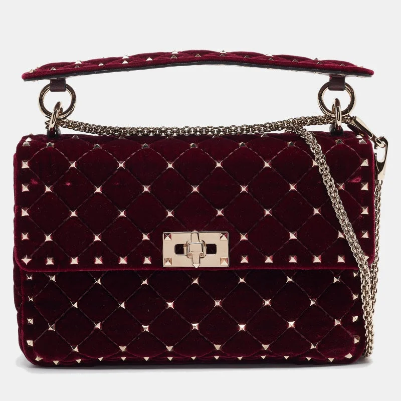 Valentino bags with premium craftsmanshipBurgundy Velvet Medium Rockstud Spike Top Handle Bag