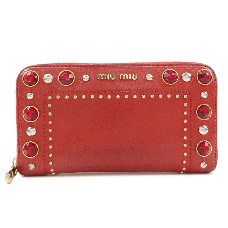 MIU MIU bags perfect for gift givingMIU MIU Leather Round Zipper Long Wallet Bijou Studs Red