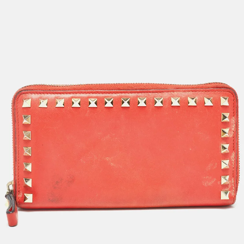 Valentino leather crossbody bags for womenRed Leather Rockstud Zip Around Continental Wallet