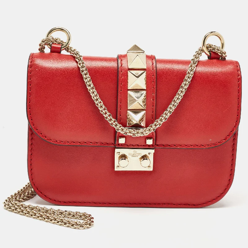 Valentino bags perfect for giftingRed Leather Small Rockstud Glam Lock Flap Bag