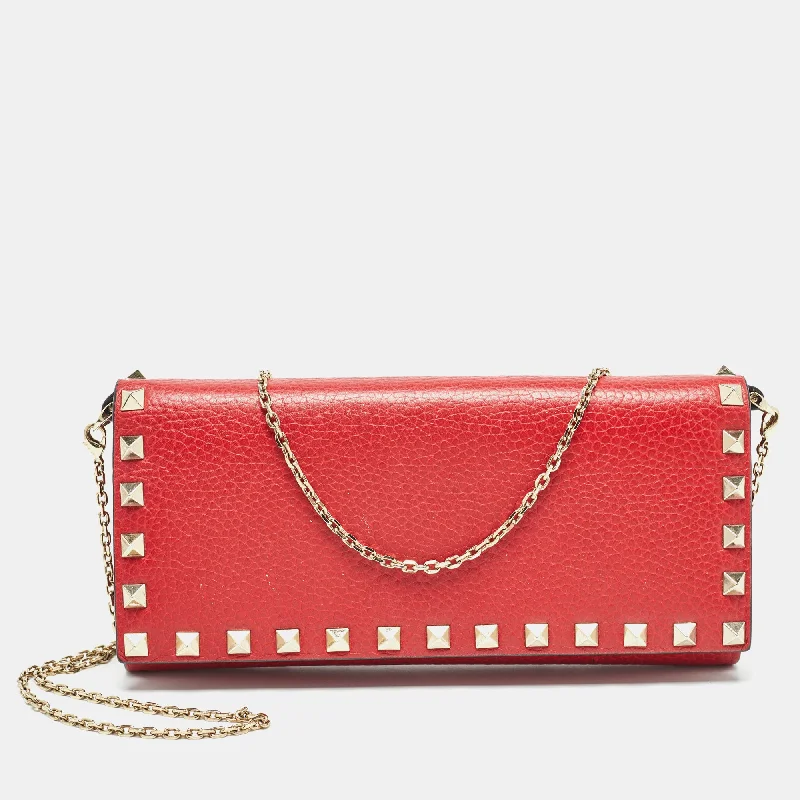 Valentino bags in a variety of leather finishesRed Leather Rockstud Flap Wallet on Chain