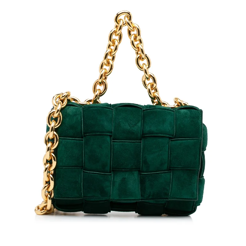 Bottega Veneta bags for hiking tripsBottega Veneta Padded Chain Cassette Green Suede