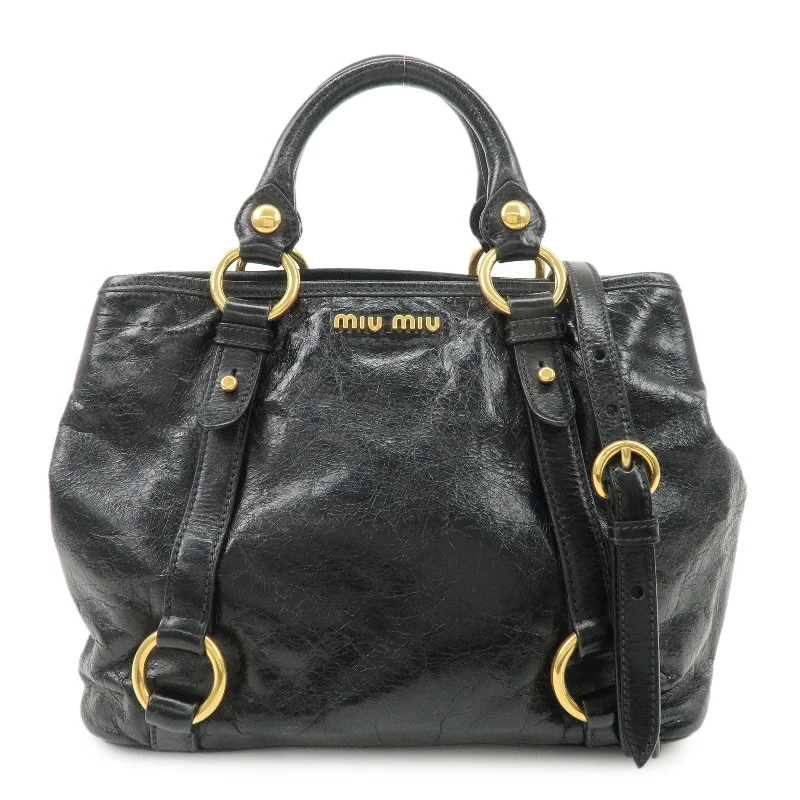 MIU MIU leather crossbody bagsMIU MIU Leather 2Way Bag Hand Bag Shoulder Bag Black RN0685