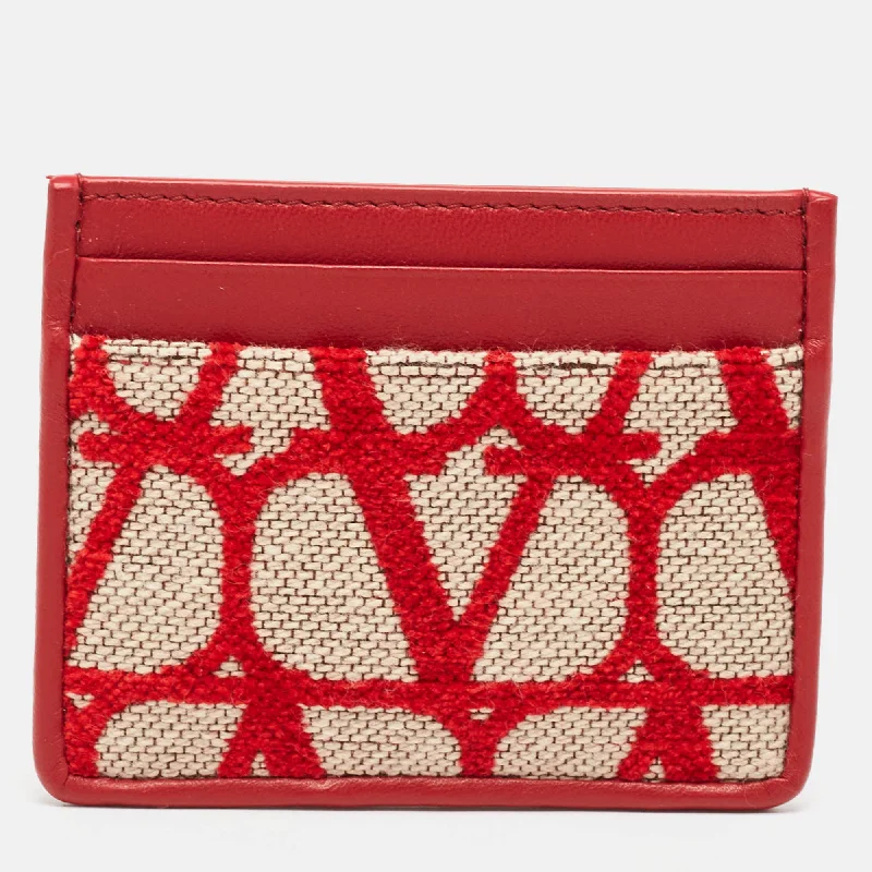 Valentino bags perfect for giftingRed/Beige Canvas and Leather Iconographe Card Holder