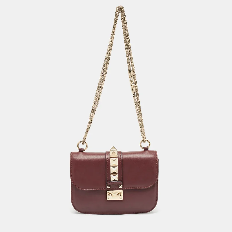 Valentino bags with vintage-inspired designsBurgundy Leather Small Rockstud Glam Lock Flap Bag