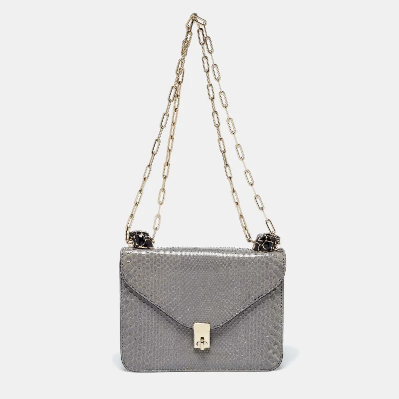 Valentino small bags Grey Python Panther Flap Shoulder Bag