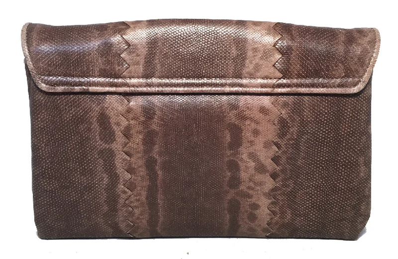 Bottega Veneta bags with embossed detailsBottega Veneta Brown Lizard Leather Clutch